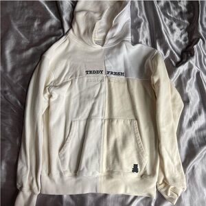 Teddy Fresh Dual-Tone Hoodie in White and Cream